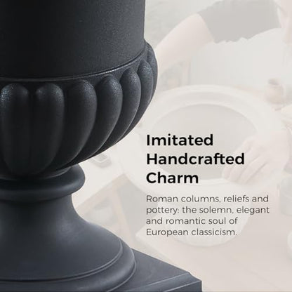 24.4" H Roman Urn Planter, Lightweight Matte Black Plastic Flower Pot - color: Black