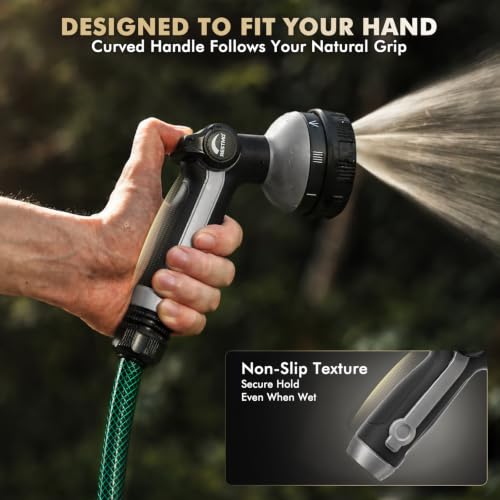 RESTMO Garden Hose Nozzle Heavy Duty, Thumb Control Metal Sprayer Nozzle - color: Silver, size: Normal