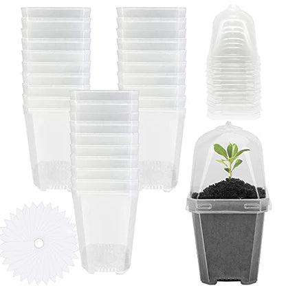 EBaokuup 30PCS Clear Plant Nursery Pots with Humidity Dome - 3" Durable Plastic Gardening Pot, Small Plant Container for Seedlings/Vegetables/Succulents/Cuttings - color: 30pcs-white, size: 3 Inch