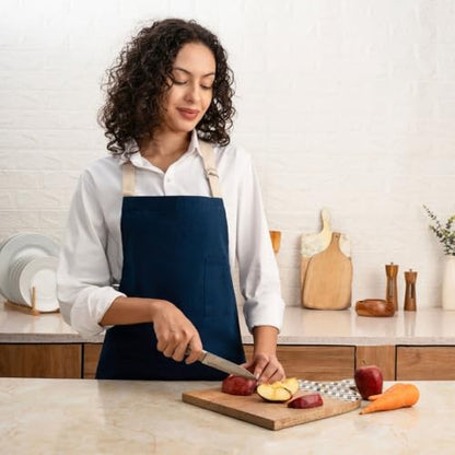 Cotton Canvas Apron for Women & Men – Adjustable Neck Strap & Waist Ties with Pockets - color: Blue