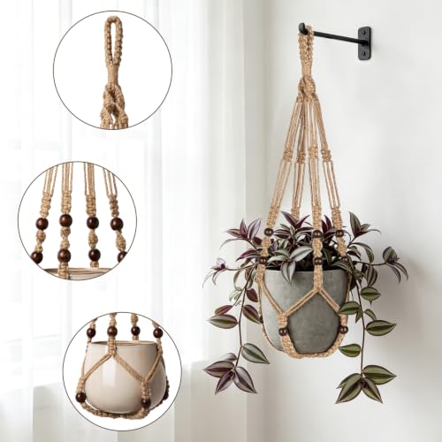 Mkono Macrame Plant Hanger Indoor, 29 Inch Hanging Planter Holder Brown - color: Brown