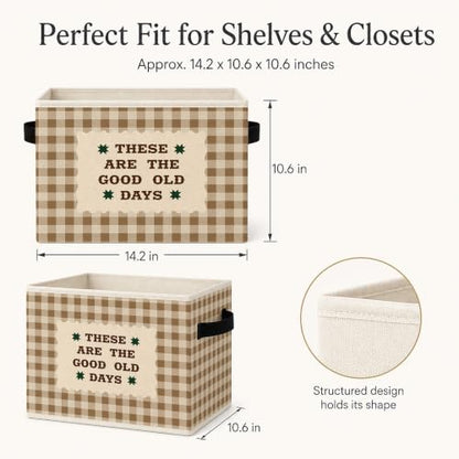 Good Old Days Storage Basket, Brown Plaid Fabric Bin - color: 16 Color