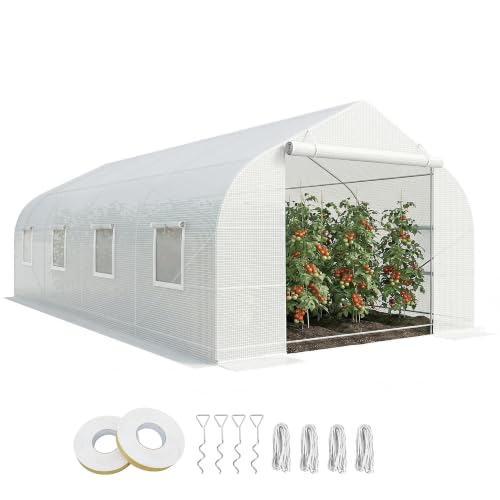 Outsunny 20 x 10 x 7 ft Outdoor Walk-in Greenhouse Zippered Door White - color: White, size: 20 x 10 x 7 ft