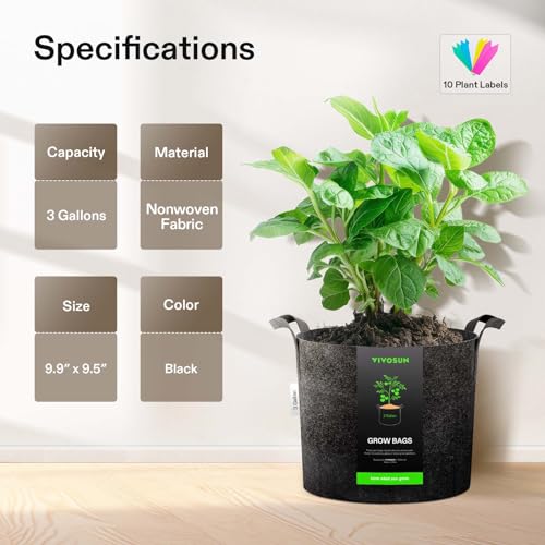VIVOSUN 20-Pack 3 Gallon Plant Grow Bags Fabric Pots with Handles - size: 3 Gallons, style: 20-Pack