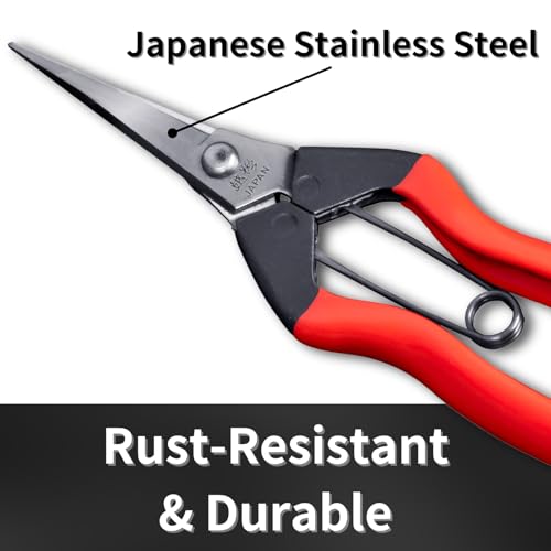 Japanese Garden Shears 7.2" for Plants - Trimming Scissors Precision Pruning Shears with Pointed Tips - Sharp Japanese Stainless Steel Blade & Spring Loaded Handle - Made in Japan - style: Trimming