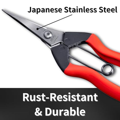 Japanese Garden Shears 7.2" for Plants - Trimming Scissors Precision Pruning Shears with Pointed Tips - Sharp Japanese Stainless Steel Blade & Spring Loaded Handle - Made in Japan - style: Trimming