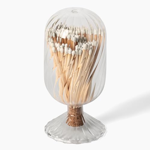 Premium Helix Glass Cloche - Matches In a Jar With Striker. - color: White Matches