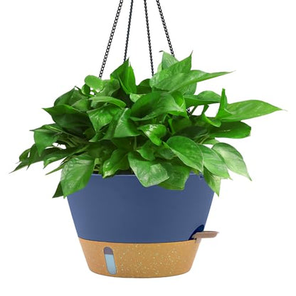 ZMTECH Large 12Inch Self Watering Hanging Planter, Water Window & Chain - color: Blue