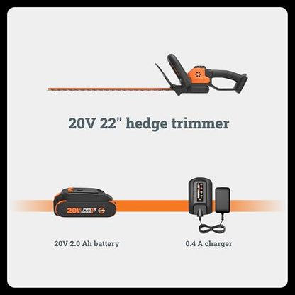 WORX Cordless Hedge Trimmer, 20V 22" Bush Trimmer, WG261 - style: 22" 20V Hedge Trimmer w/(1)2.0Ah Battery
