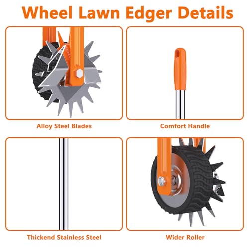 Edger Lawn Tool - 67 inch Wheel Rotary Lawn Edger with Adjustable Stainless Steel Handle, Grass Edge Trimmer for Sidewalks, Driveways & Landscaping (Orange) - color: Orange