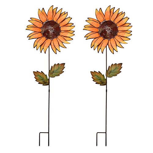 Flower Garden Stakes Metal Spring Yard Sign Decorative Sunflower Plant Stake Lawn Art Patio Decor Pathway Ornaments Indoor Outdoor Decoration (36" Hx2) - color: 36"hx2