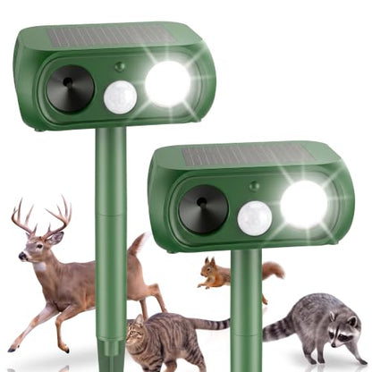 Solar Ultrasonic Animal Repellent Outdoor, 2 Pack Deer Repellent Devices