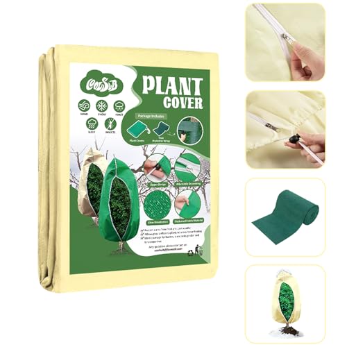 Plant Cover Freeze Protection, 47 x 70 Inch 2.47oz/yd² Frost Cloth Shrub Covers with Zipper and Drawstring, Plant Blankets Tree Covers for Outdoor Winter Frost Cold Weather Yellow - size: 47''x 70''-1PCS-Yellow