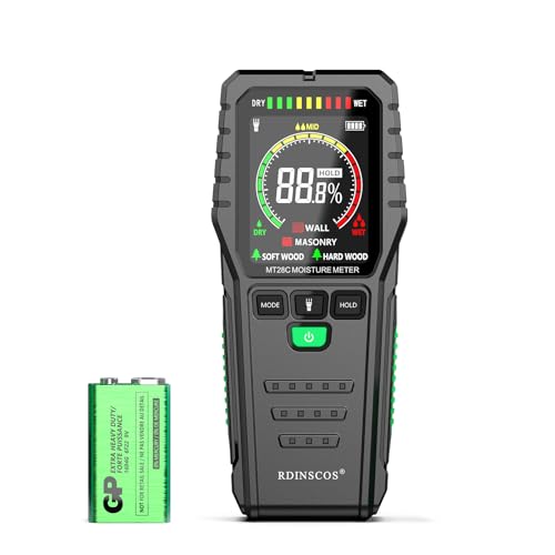 Pinless Moisture Meter for Wall,Floor – Digital Moisture Tester - color: Red_green