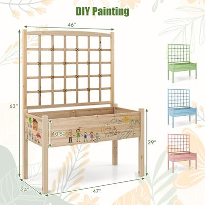 HAPPYGRILL Raised Garden Bed with Lattice Trellis & Legs - size: 47" x 24" x 63"