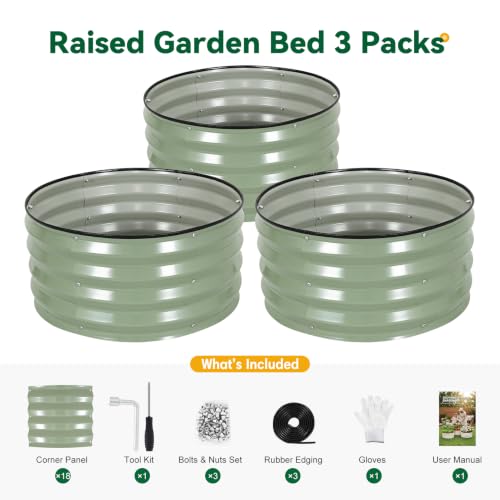 3-Pack Round Raised Garden Bed Outdoor 2x2x1ft Planter Box, PeaGreen - color: Pea Green, size: 2x2x1ft (3 PCS)