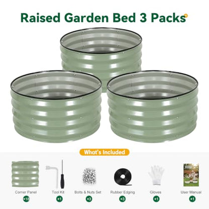 3-Pack Round Raised Garden Bed Outdoor 2x2x1ft Planter Box, PeaGreen - color: Pea Green, size: 2x2x1ft (3 PCS)