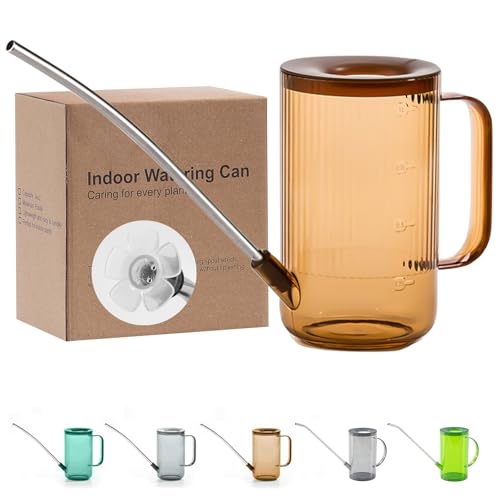 Tennedriv Green Long Spout Watering Can Indoor, Small Watering Cans for House Plants, Flowers, Succulents (Brown) - color: Brown, size: 34oz Watering Can