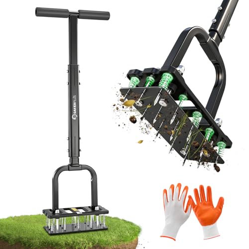 Sakerplus Aerator Lawn Tool, Spike Lawn Aerator with Self-Cleaning Tines - color: Pro-Black Handle
