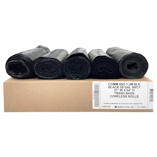 Ultrasac 55 Gal Black Trash Bags, 1.5 MIL (EQ.), 37" x 54" (50 Pack) - color: Black, style: 50-55 Gal, 1.5 Mil Equiv, 50 Count