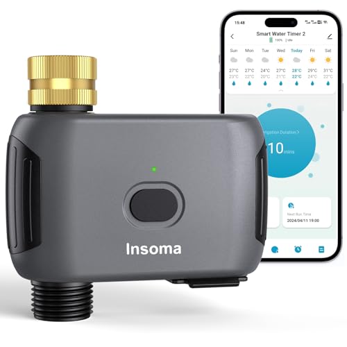 Insoma WiFi Water Timer for Garden Hose Brass Inlet, Smart Sprinkler Timer, APP Remote Control WiFi Hose Timers, Voice Control with Alexa, Rain Delay and Manual Mode for Yard Lawn Watering