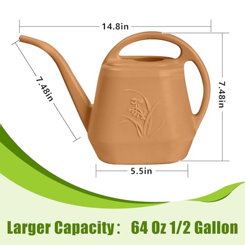 Plastic Watering Can - for Indoor and Outdoor Home Garden Plants - with Long Spout - Copper Color - 1/2 Gallon
