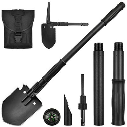 Survival Shovel, (28.3'') Camping Folding Shovel, Military Spade Multitool, Tactical Trench Tool, with Pickaxe, Compass, Whistle, Molle Bag for Digging, Metal-Detecting, Off Roading, Emergency - size: 28.3''