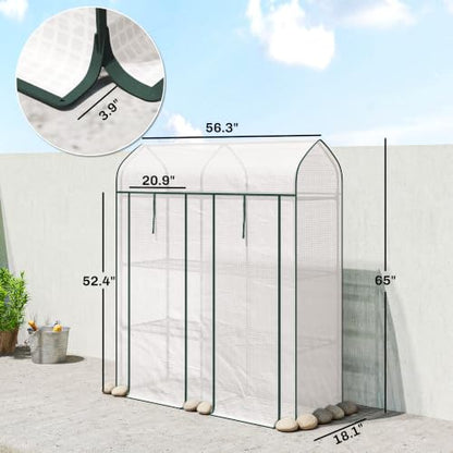 Outsunny 3 Tier Mini Greenhouse 2 Roll-up Doors 56.3" x 18.1" x 65" White - color: White