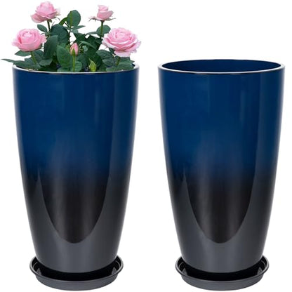 Neoaider Set of 2 Tall Planter, 21 inch Large Plastic Planter, Dark Blue - color: Dark Blue