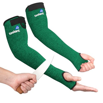 OriStout Cut Resistant Farmer Sleeves with Tumb Hole, Dark Green, 1 Pair - color: Dark Green (1 Pair) - Long, size: One Size