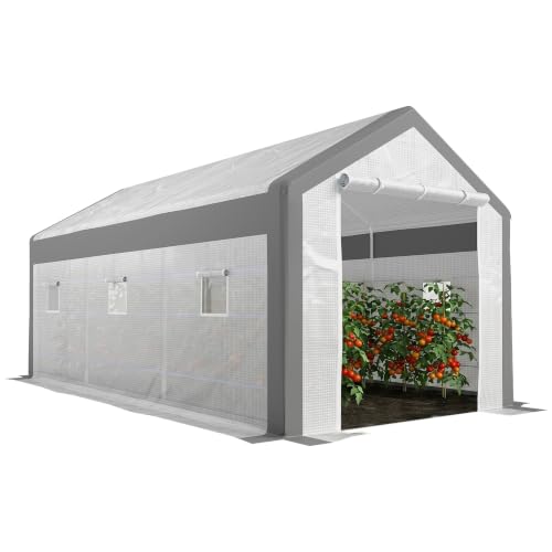 Outsunny 20' x 10' x 9' Walk-in Greenhouse with 6 Roll-up Windows White - size: 20' x 10' x 9', style: Modern