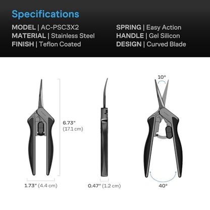 AC Infinity Ergonomic Pruning Shear 6.6”, Stainless Steel Curved, 2-Pack
