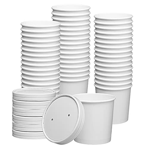 GUSTO [12 oz. - 50 Count White Paper Food Containers with Vented Lids - To Go Hot Soup Bowls, Disposable Ice Cream Cups, Ideal for Hot and Cold Foods - (Formerly Comfy Package) - color: 50 Count - White, size: 12 oz.