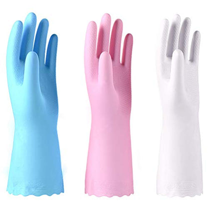 Alimat PluS Kitchen Cleaning Gloves Latex Free, Cotton Flock Liner, Large - color: Blue+pink+white, size: Large (Pack of 3)
