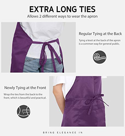 Syntus Apron for Men Women, Adjustable Cooking Kitchen Apron with 2 Pockets - color: Basic Purple, style: 2 Polyester