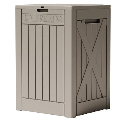 Greesum 52 Gallon Extra Large Deck Box with Lock, Light Coffee - color: Light Coffee, size: 52 Gallon