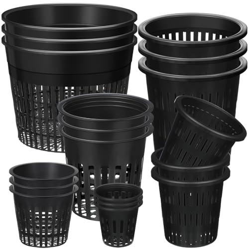SiliFine 18 Pcs Hydroponic Net Pots, Variety Size Black Plastic for Orchids