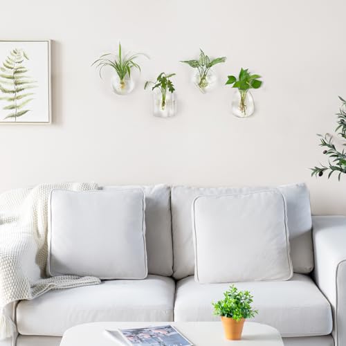 Mkono Wall Propagation Planters, 4 Pack Glass Hanging Vase Plant Holder