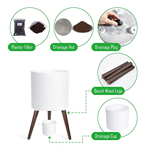 D'vine Dev 12 Inch Planter Pot with Wood Stand, White, 88-O-C-1 - color: Matte White, size: Large