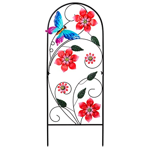 YEAHOME 33 Inch Decorative Garden Stakes, Outdoor Garden Decor Metal Flower Butterflies Spring Gardening Decor Art Yard Signs, Outdoor Decorations for Patio Outside Yard Lawn - color: Red