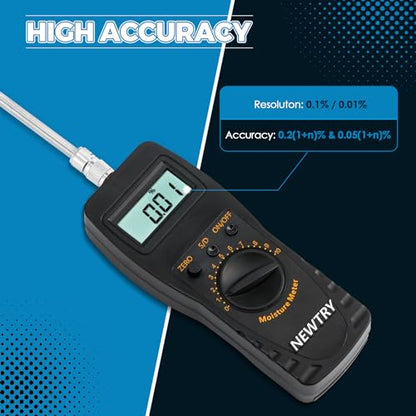 NEWTRY Moisture Meter Powder-Moisture Tester Range 0-100% with 9.6" Probe