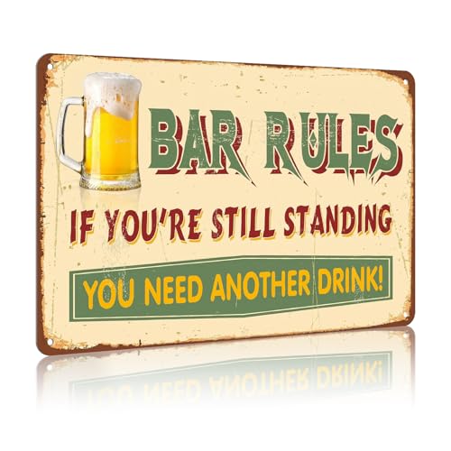 Bar Rules Vintage Aluminum Metal Sign, 8x12 Inch - color: MS-HM-US-2604-08