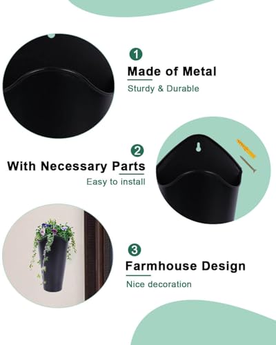 vensovo 2 Pack 12 Inch Galvanized Wall Planters for Flowers, Black - color: Black