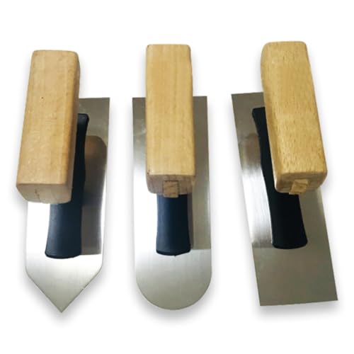 3PCS Plaster Finishing Trowel Set - Square+Round+Poined, Stainless Steel, Length 120mm(4.8") x Width 43mm(1.72"), Thickness 0.3mm, Mini Trowel with Wooden Handle, Art Paint Plastering Hand Tool - size: 3pcs set