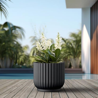 Kante Large Round Pedestal Black Concrete Planter 16.7" Dia, Outdoor - color: Black, size: 16.7"w x 14.6"h