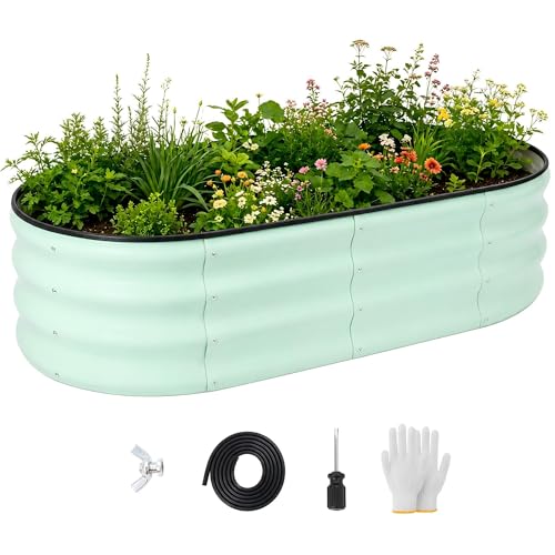 Metal Raised Garden Bed, 4 x 2 ft Oval Galvanized Planter Box - color: Green