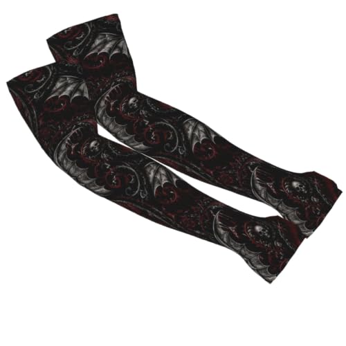 FREEHOTU Gardening Arm Sleeves for Women Men - color: Bat Paisley Skull Red