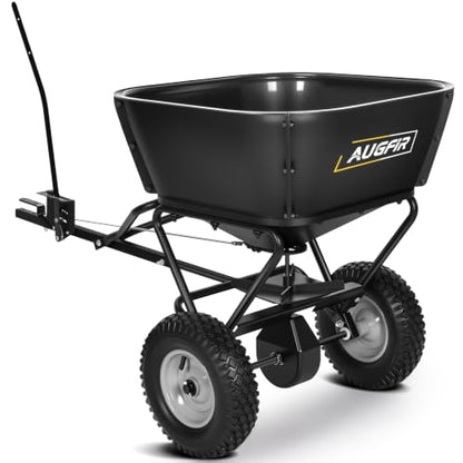 AugFir Tow Behind Broadcast Spreader, 130 LBS Capacity Lawn Fertilizer Spreader for Riding Mower, ATV, UTV & Tractor, 12 FT Spread Width Pull Behind Spreader Seeder for Grass Seed, Salt, Ice Melt