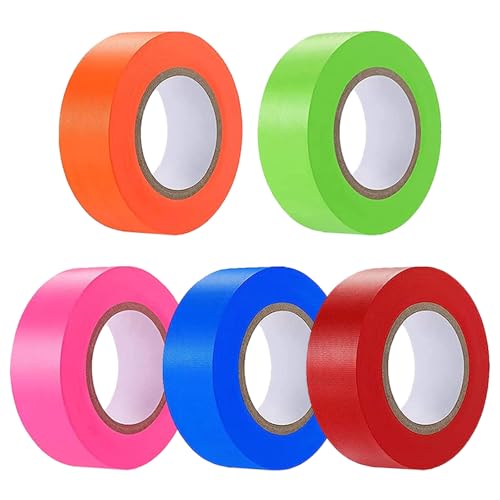 5 Pack Flagging Tape Assorted Flourescent Colors, Non-Adhesive Marking Tape - color: Multicolored - 5 Pack