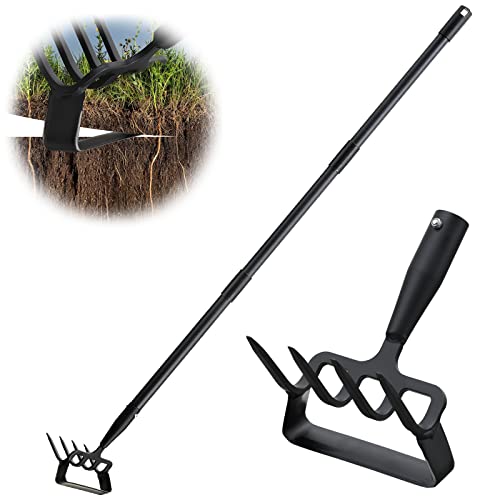 Garden Hoe, Heavy Duty Hula Hoe Garden Tool for Weeding, 62 Inch Cultivator Stirrup Hoe with Adjustable Long Handle, Action Scuffle Loop Hoe with Rake 2-in-1 Gardening Tool for Loosening Pulling Weed - size: 62Inch